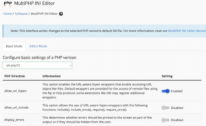 PHP MultiPHP INI Editor interface