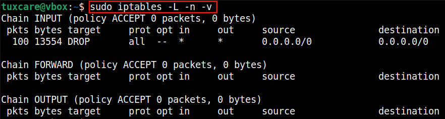 iptables firewall status